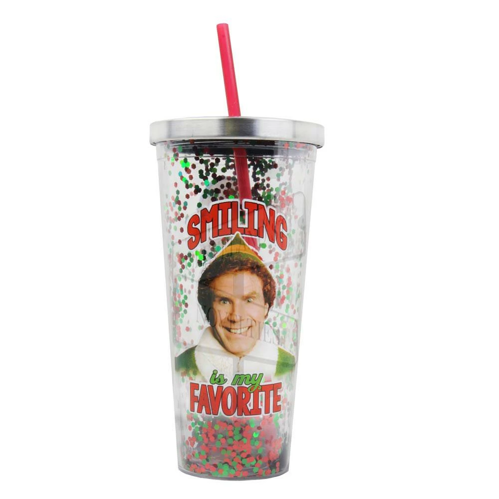 Spoontiques Housewares/Home Decor Smiling Is My Favorite 20oz Glitter Straw Cup From Elf The Movie